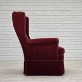 1970s, Danish highback chair, cherry-red furniture velour, ash wood legs.