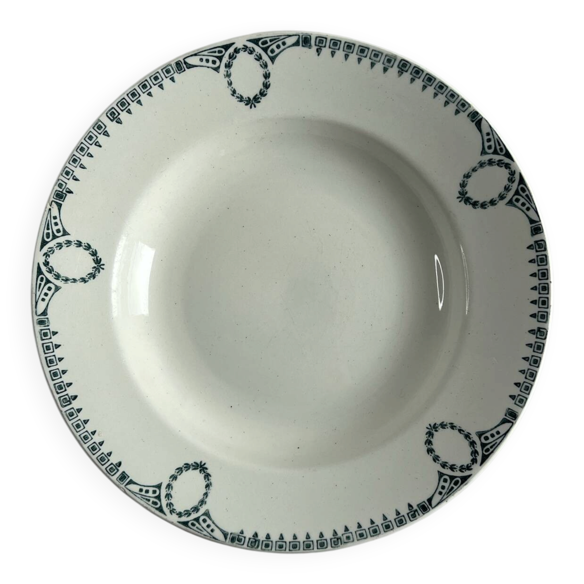 Céranord Saint Amand deep plate with green crown decoration.