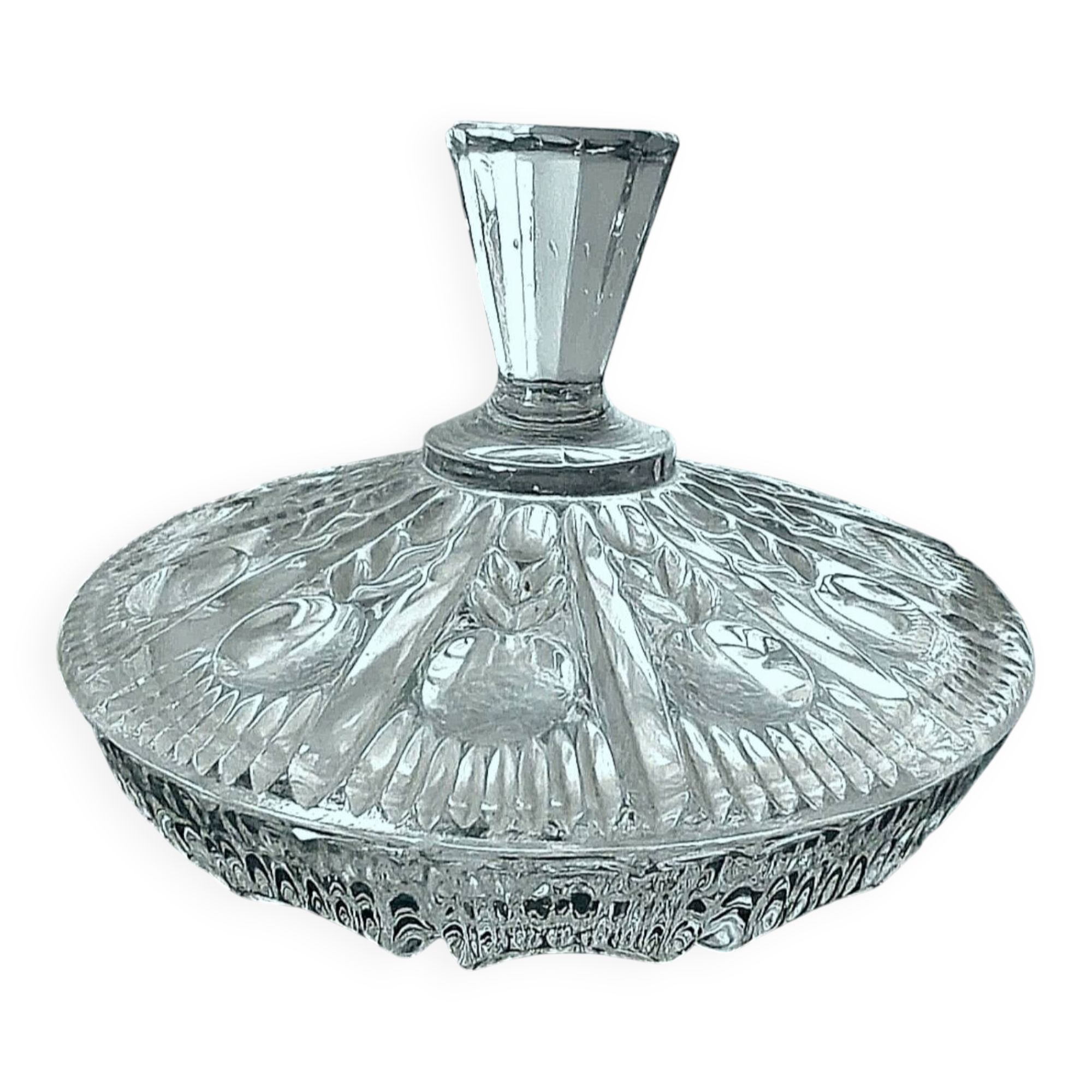 Bonbonnière en Verre Taillé / Cristal Décor Végétal Géométrique
