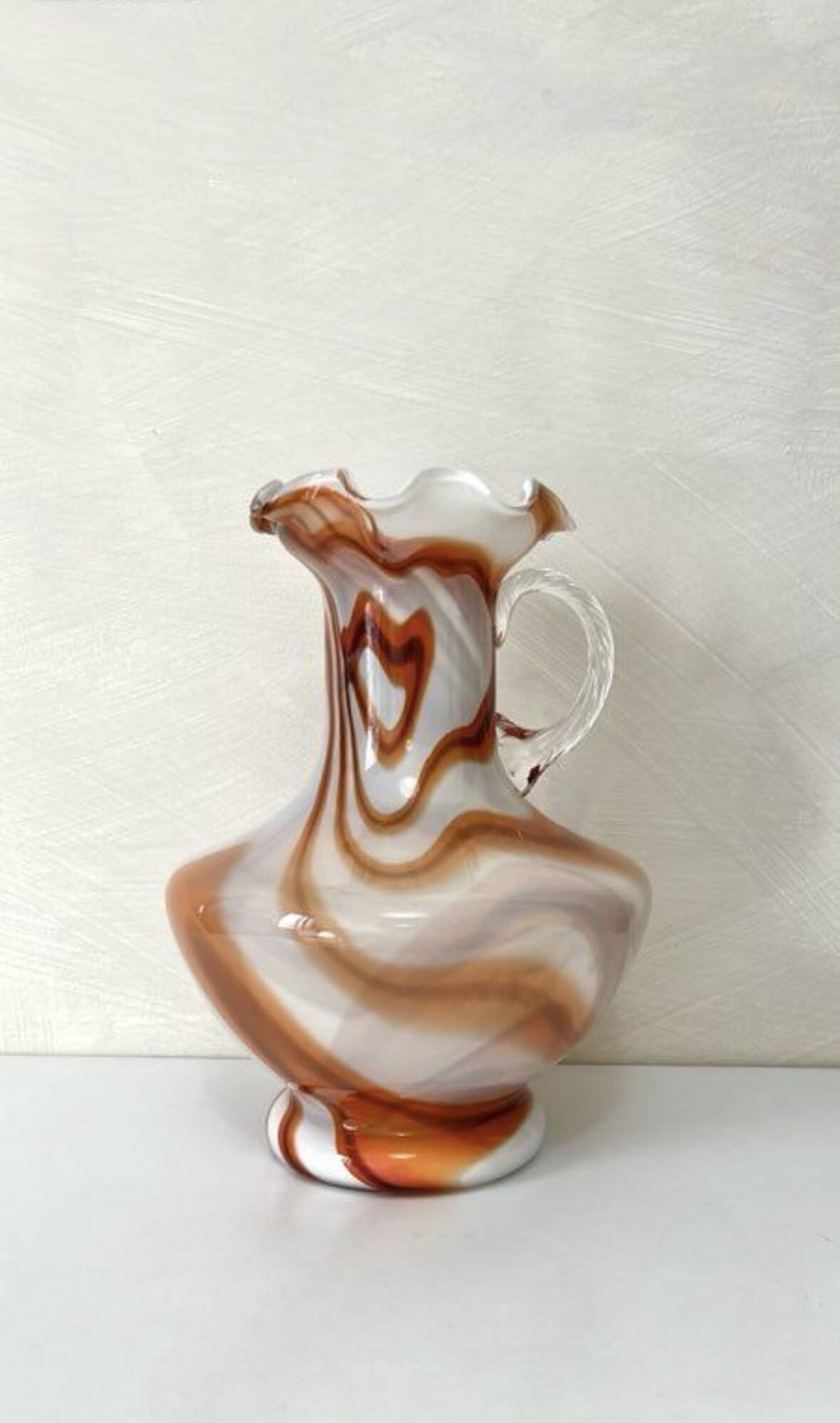 Vintage Murano glass vase, white and orange opaline from the 1970s.