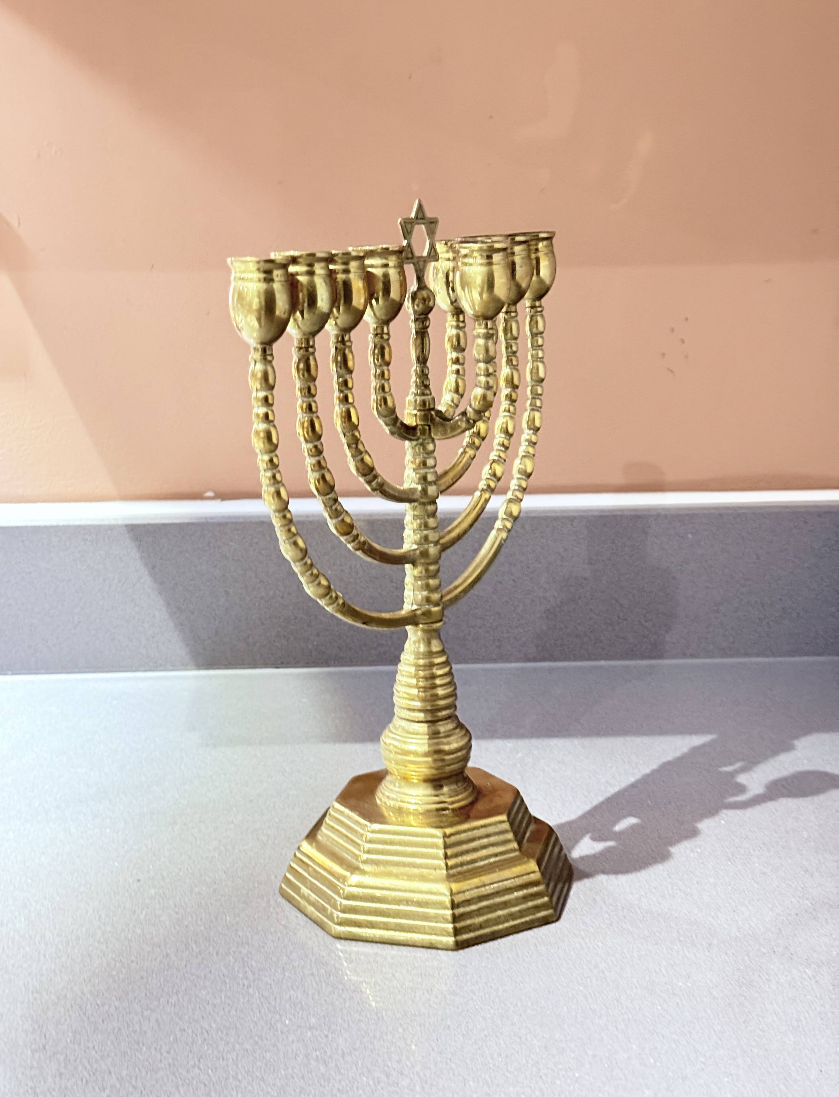 Vintage Candelabras 9 Branch Menorah Jewish Judaica Golden Candle Holders Brass