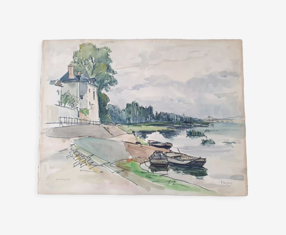 Aquarelle sur papier "Bouchemaine (Maine et Loire)" Signée en bas à droite, André Duculty (1912-1990)