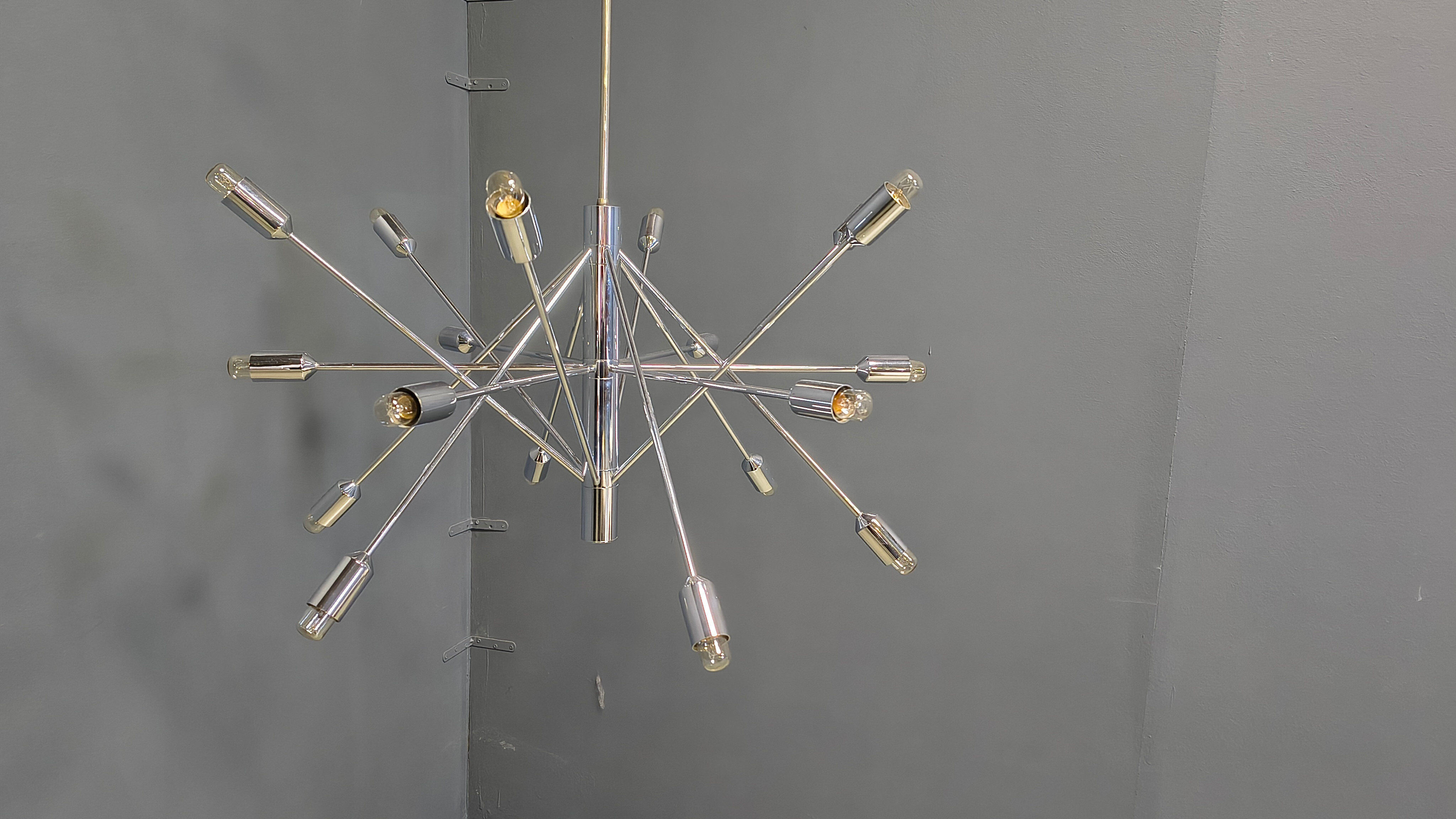 Vintage chrome sputnik style chandelier, 1970s