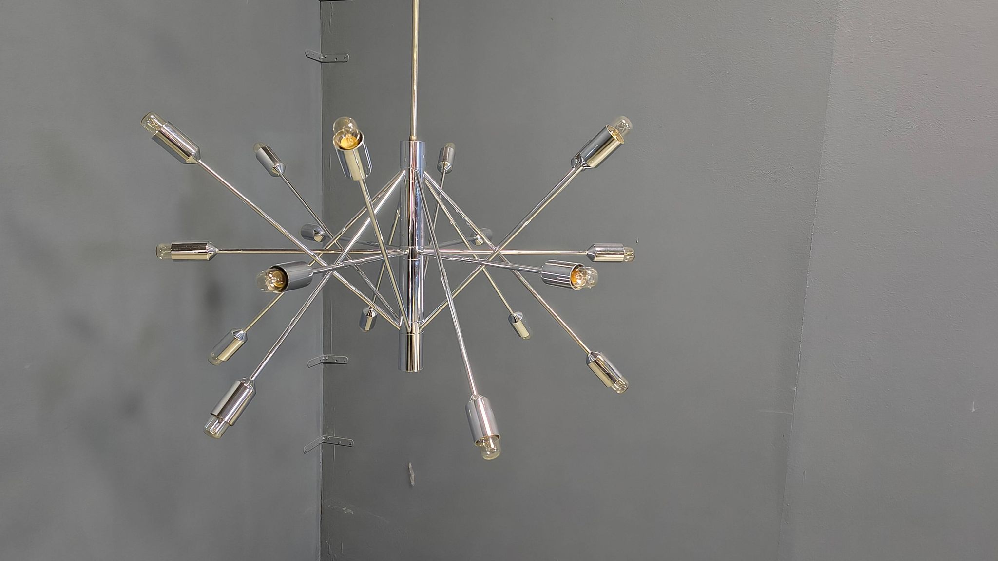 Vintage chrome sputnik style chandelier, 1970s