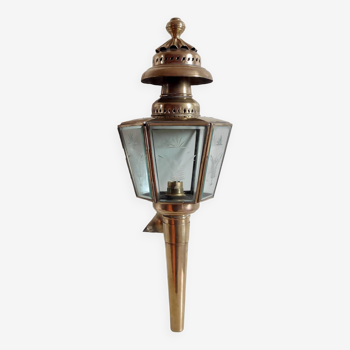Applique électrifiée lanterne de fiacre laiton verre gravé ancienne