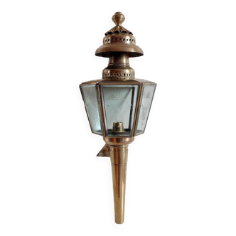 Electrified wall lamp cab lantern brass old engraved glass