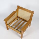 Pair of 70s cane and pine armchairs