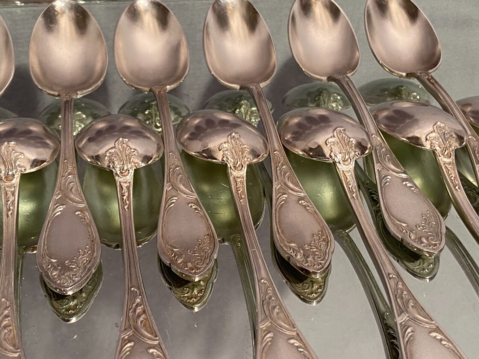 Suite of 12 small silver metal spoons in Louis XV style