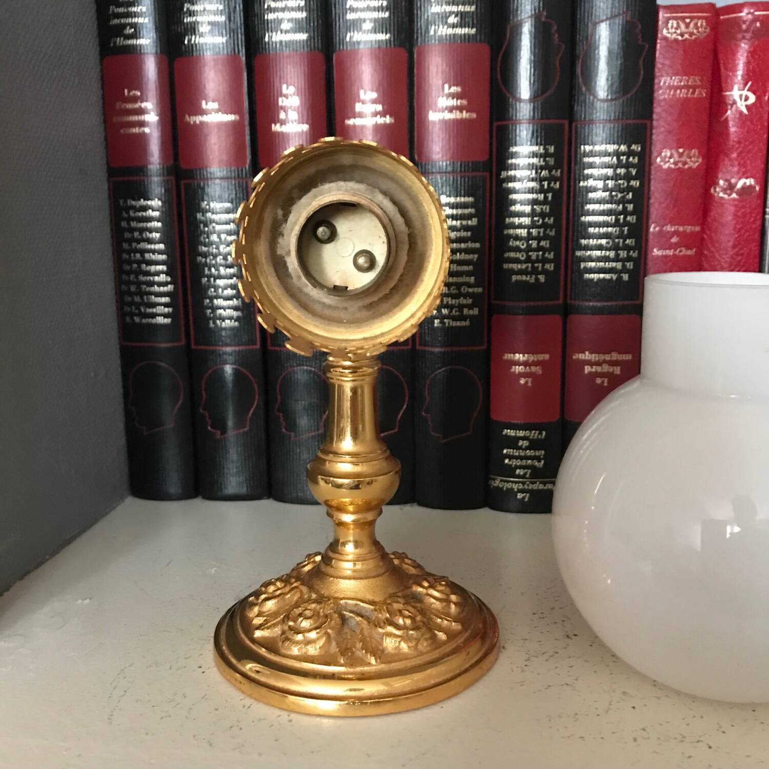 Brass and opal glass wall lights