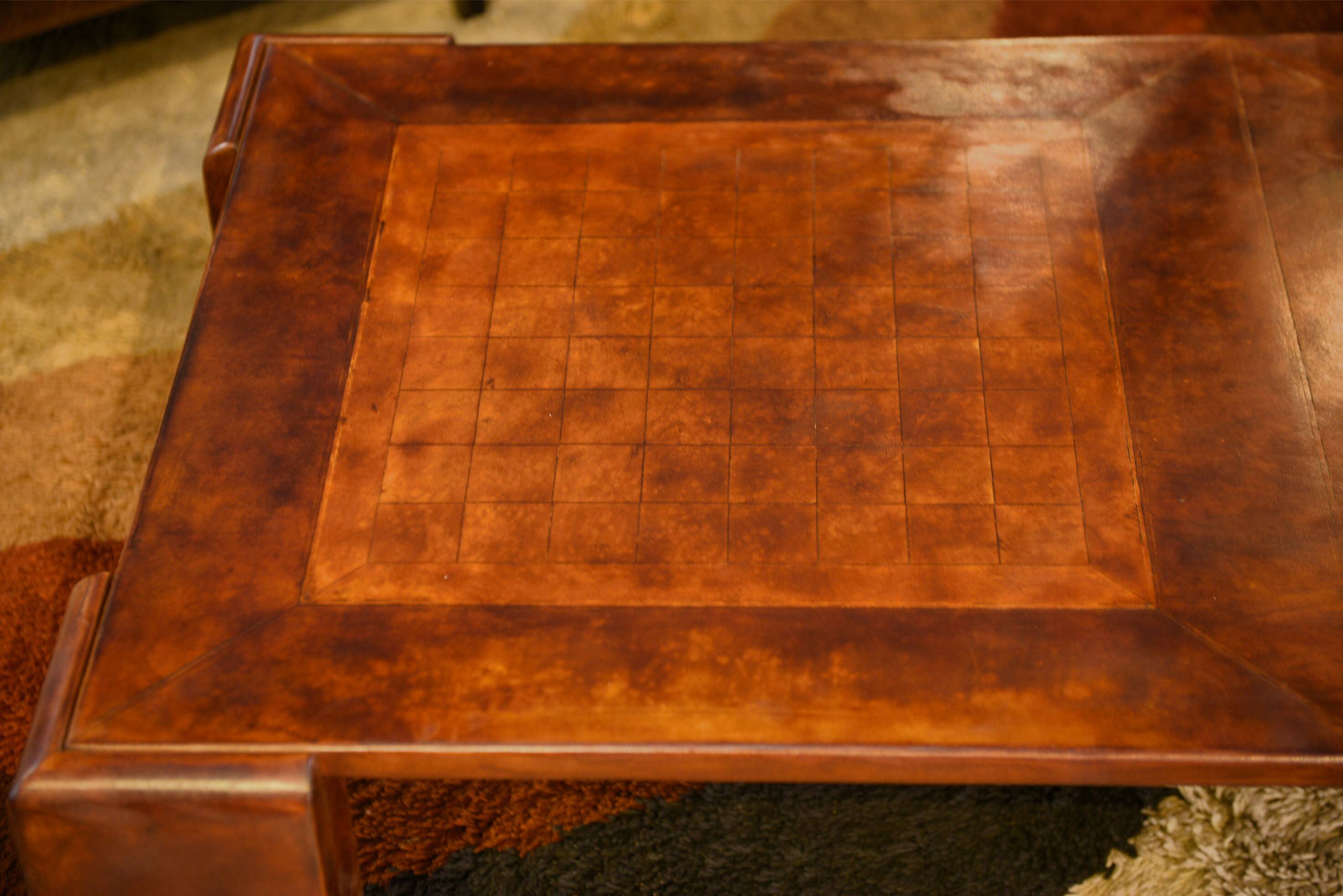 Patinated leather coffee table from the 1950s.