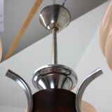 Art Deco Chrome and Pink Glass Chandelier, 1930's, Czechoslovakia