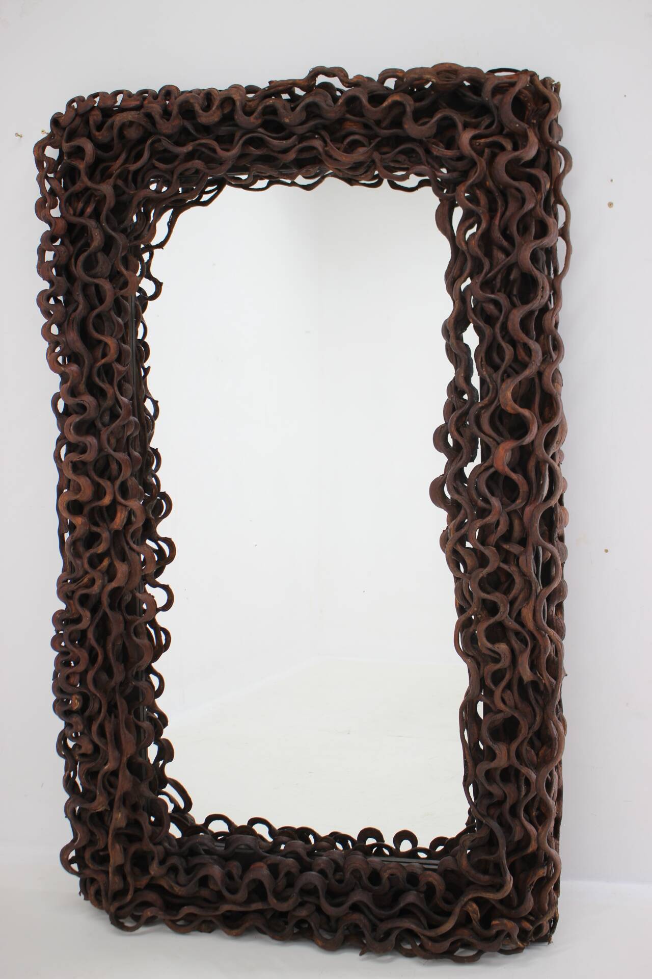 Large Mid-Century Tropical Wood Wall or Floor Mirror