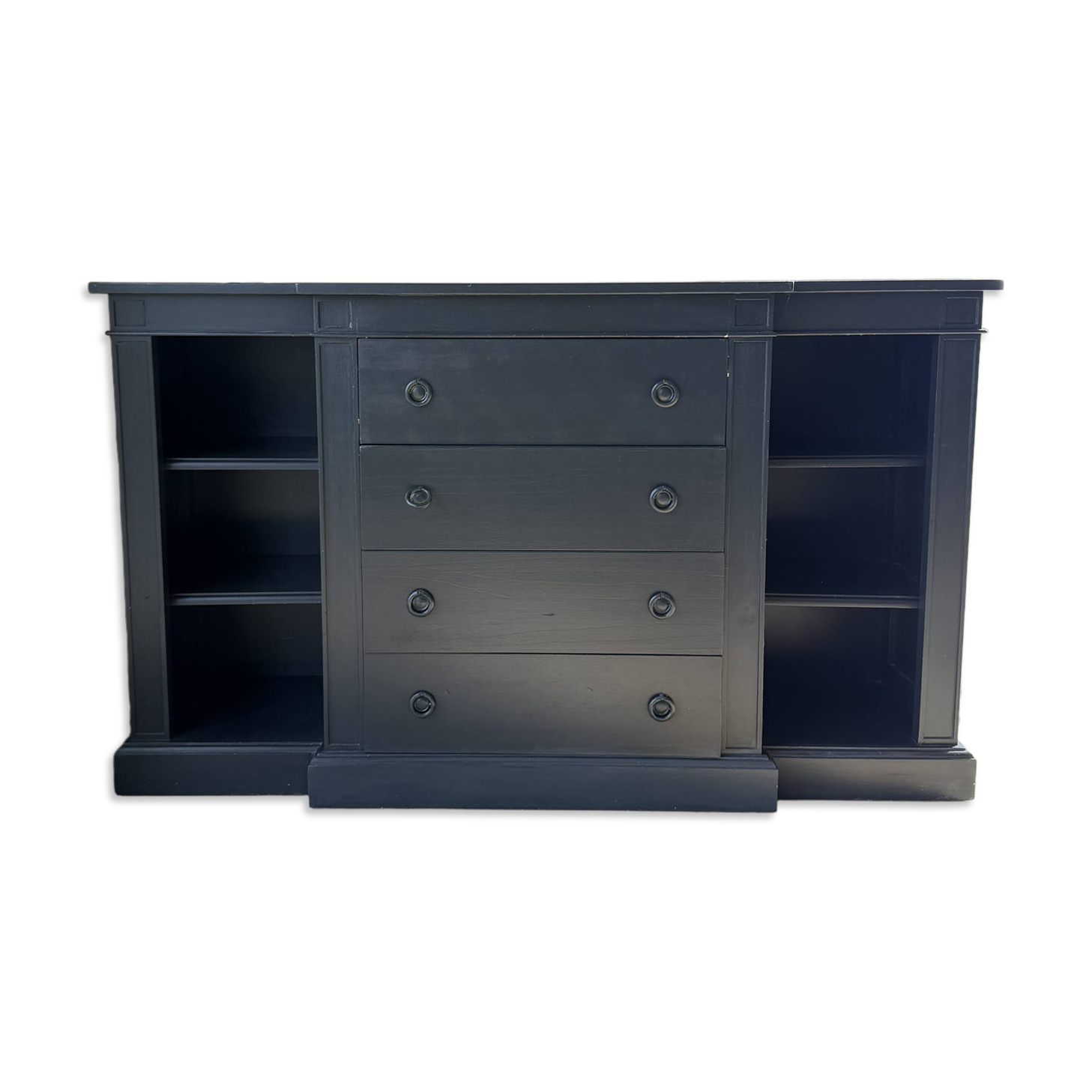 Buffet bas commode à niches, style campagne chic, noir anthracite,  bois ma