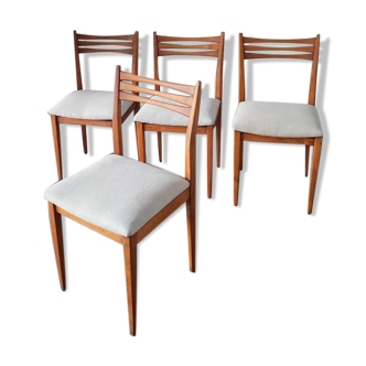 4 Oiled wooden Scandinavian chairs and linen seats restored a