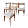 4 Oiled wooden Scandinavian chairs and linen seats restored a