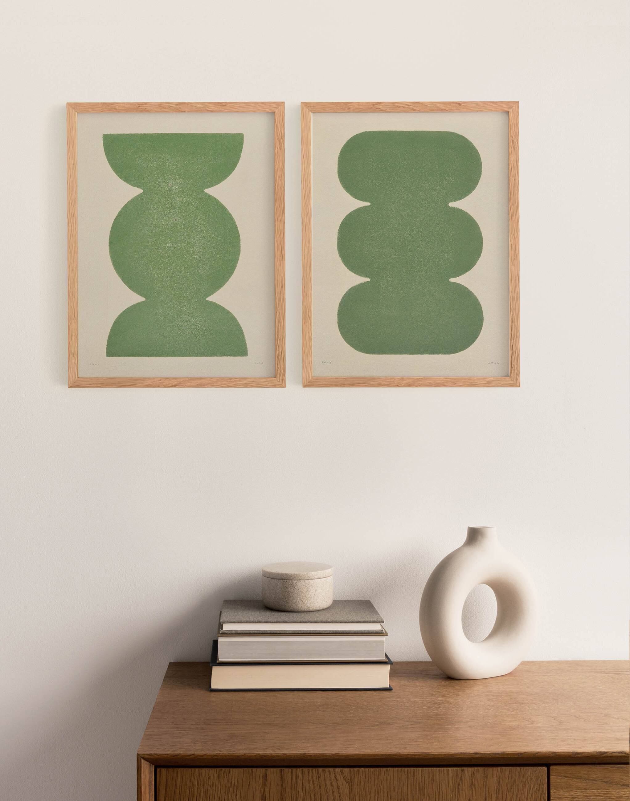 Duo of abstract paintings 30x40cm signed Eawy