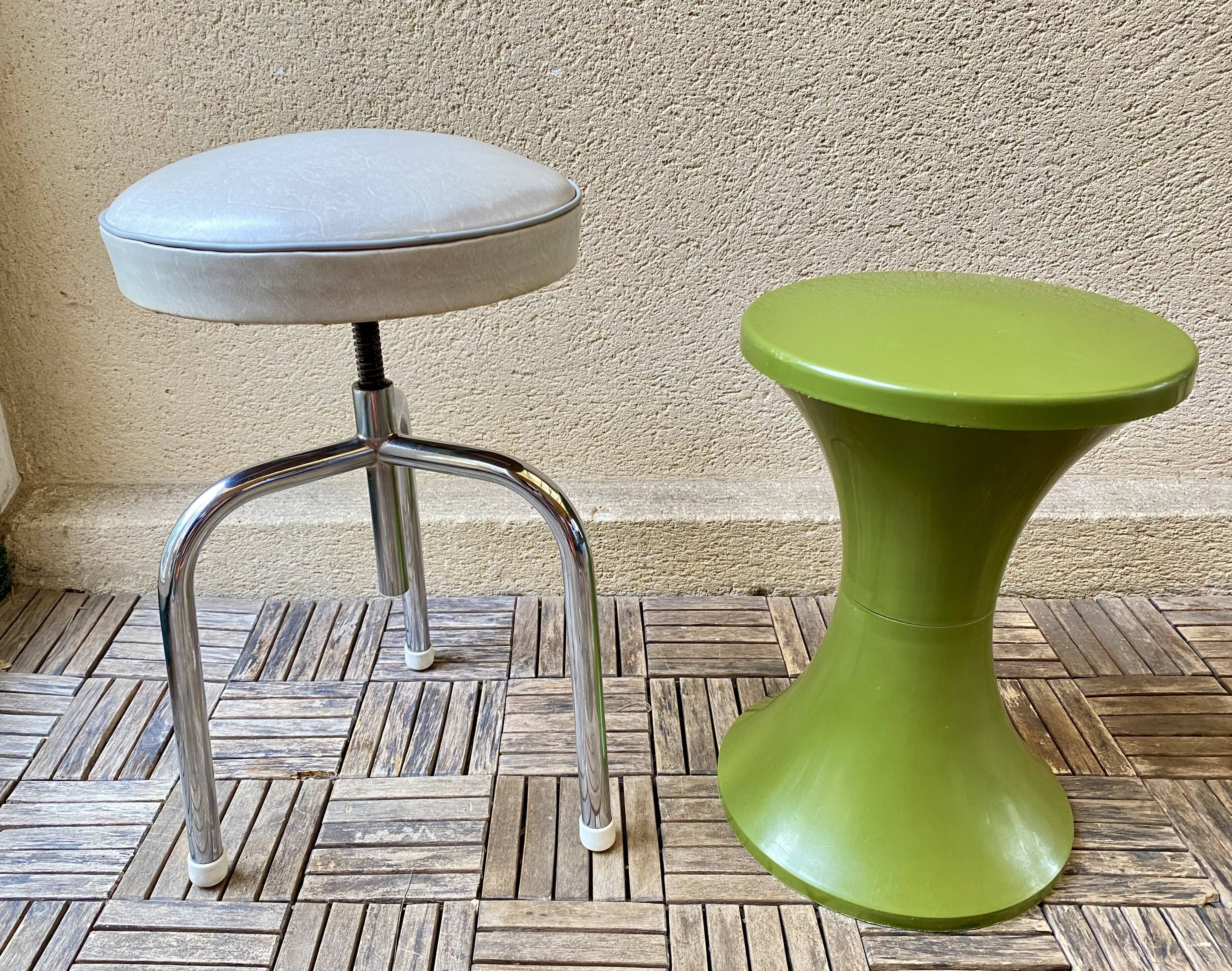 Stool tripod swivel workshop height adjustable skai & chrome vintage 60s