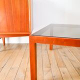 Wood and smoked glass coffee table, Design, 1970