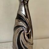 Vase vintage en faïence laquée argenté et noir estampillé