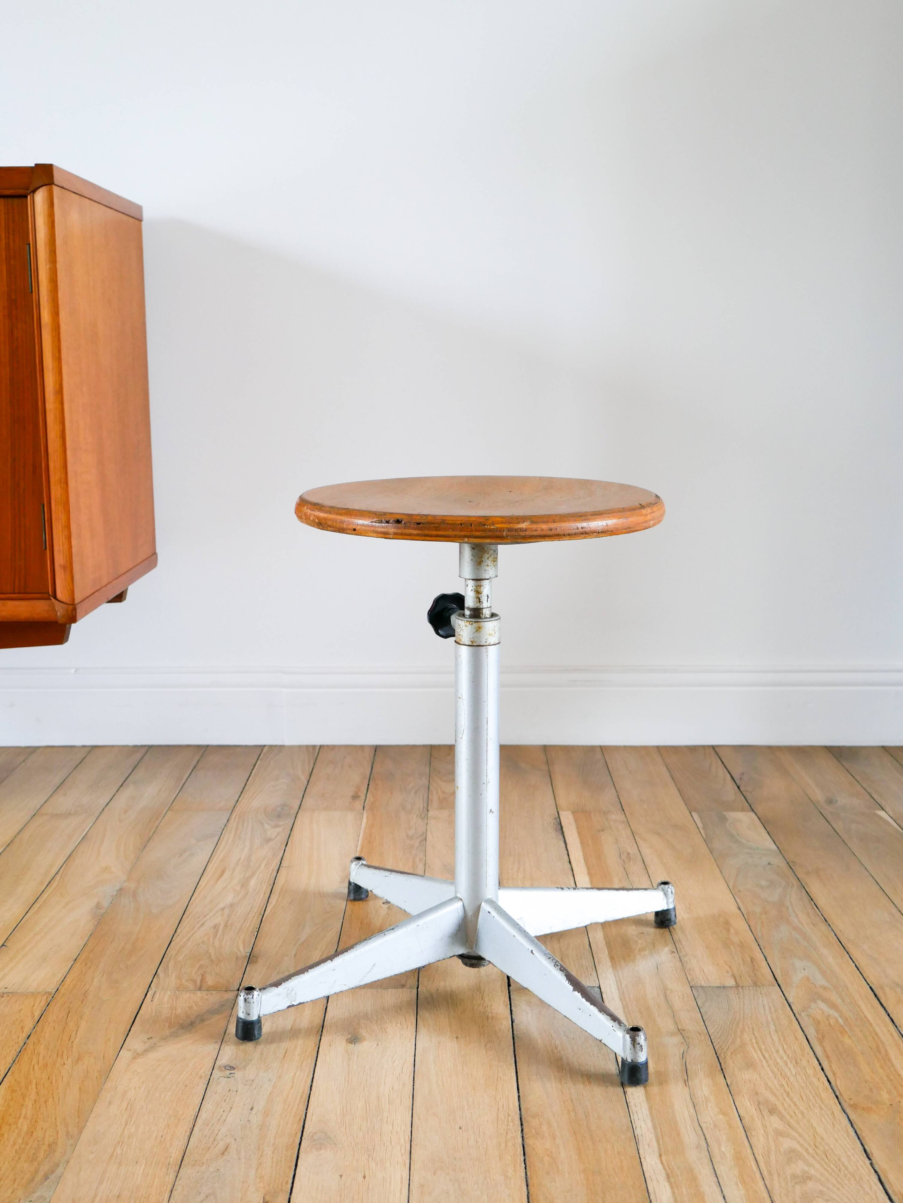 Industrial workshop stool, Made in France, adjustable height, 1970