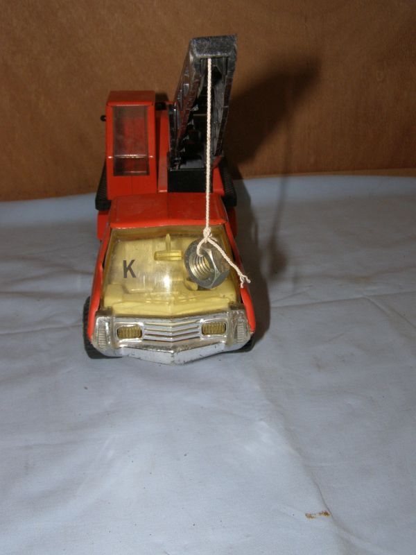 Former Tonka toy, metal crane truck