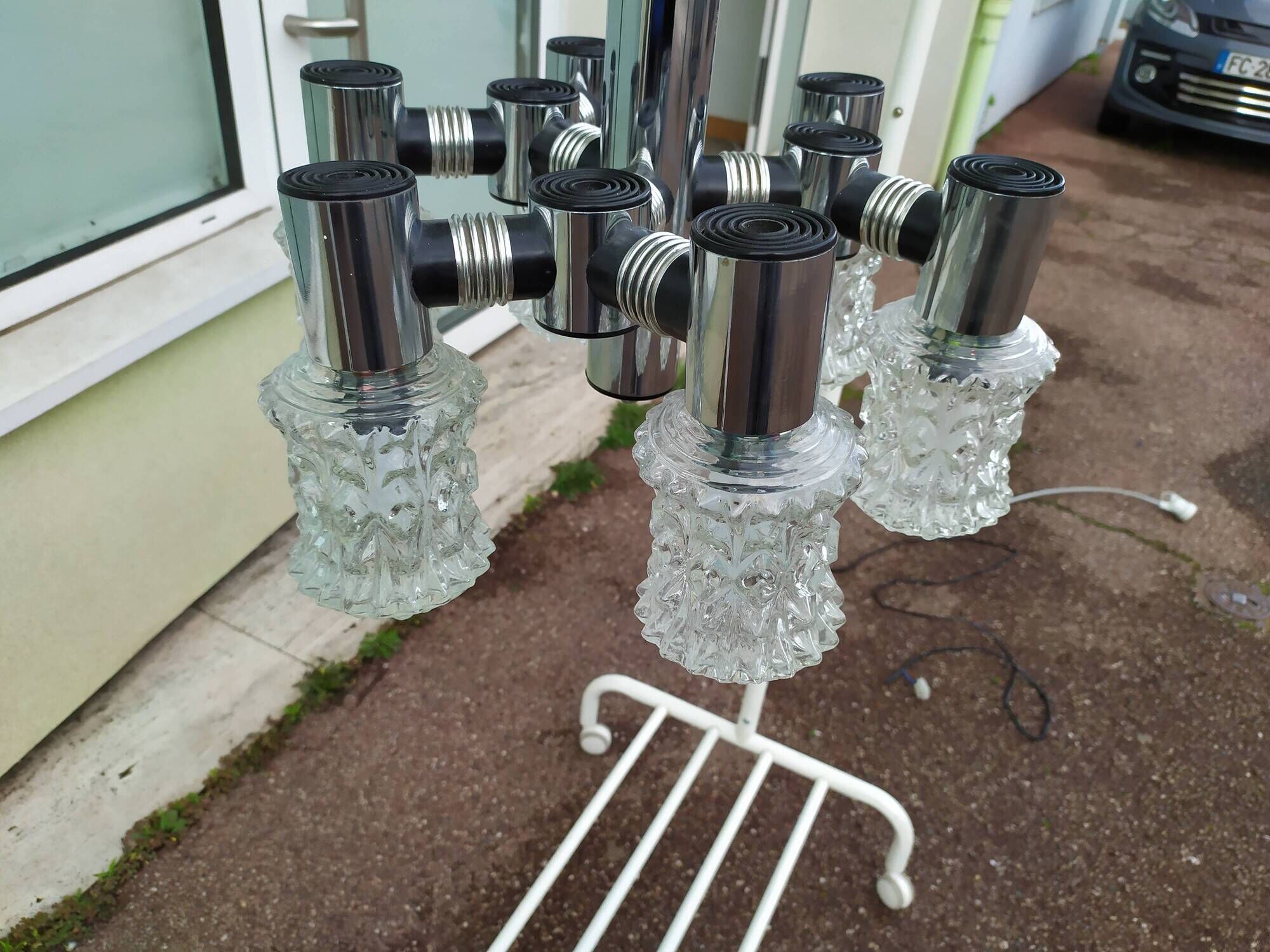 Vintage ceiling lamp in chrome plated and glass cut from targetti 1970 - 6 lamps