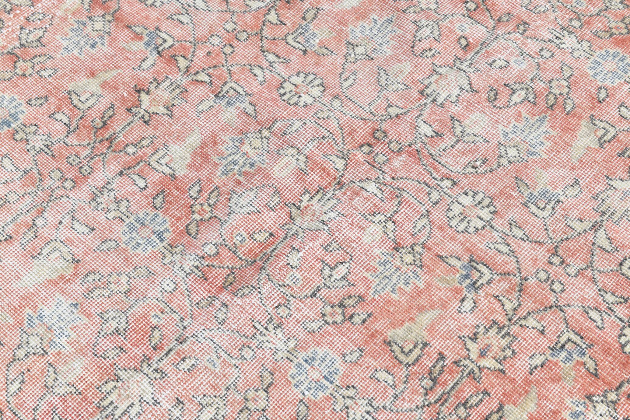 Soft Pink Oversize Vintage Turkish Floral Carpet Rug, 219x313 Cm