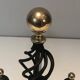Paire de Chenets en Fer Forgé à Boules de Laiton Poli et Corps en Cage Ajou