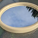Vintage mirror 70 round white ecru plastic
