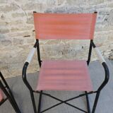 Pair of folding armchairs in metal and fabric 60s