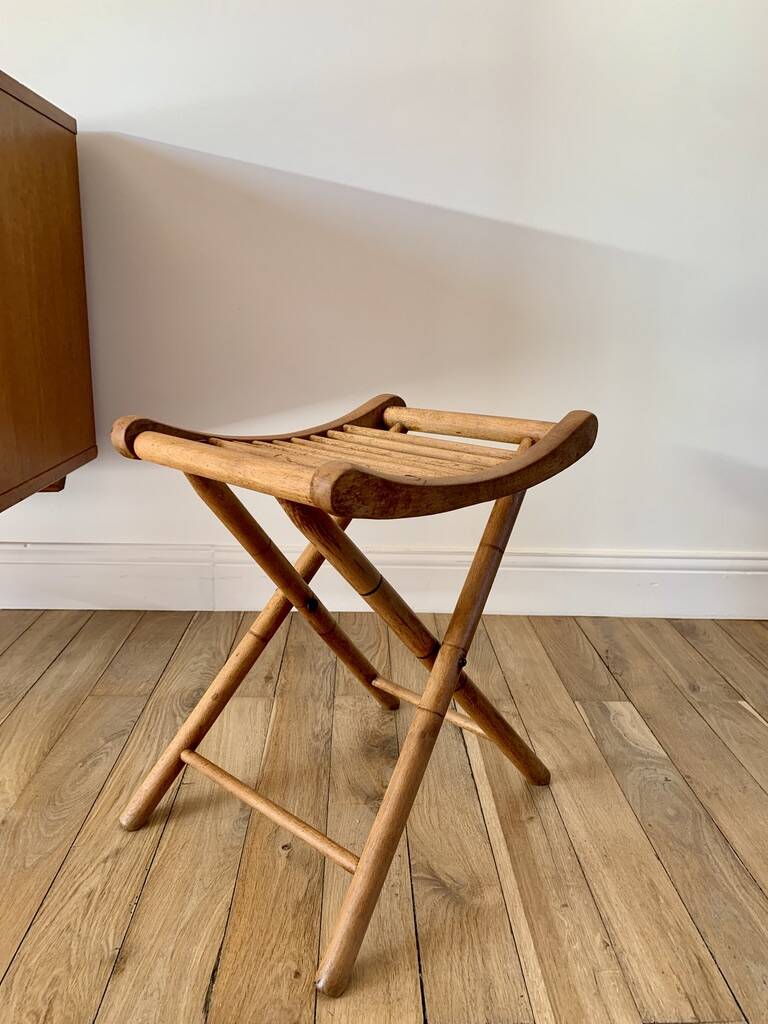 folding wooden stool bamboo style early 20th century