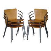 Six fauteuils empilables vintage Fritz Hansen Vico Magistretti Duo bois cintré