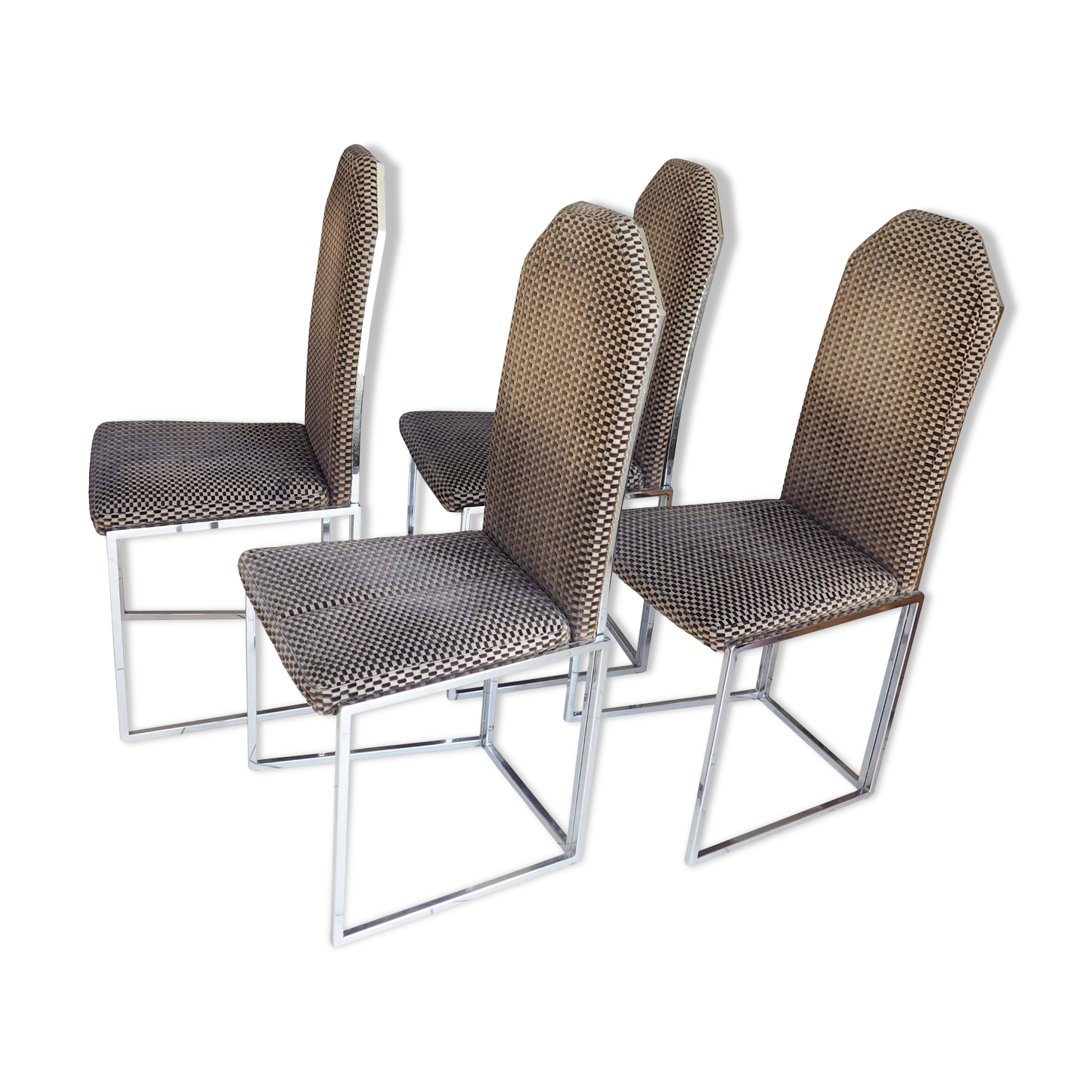 4 chrome and velvet sled chairs