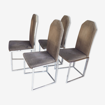 4 chrome and velvet sled chairs