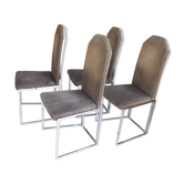 4 chaises traineau en chrome et velours