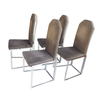 4 chaises traineau en chrome et velours