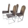 4 chaises traineau en chrome et velours