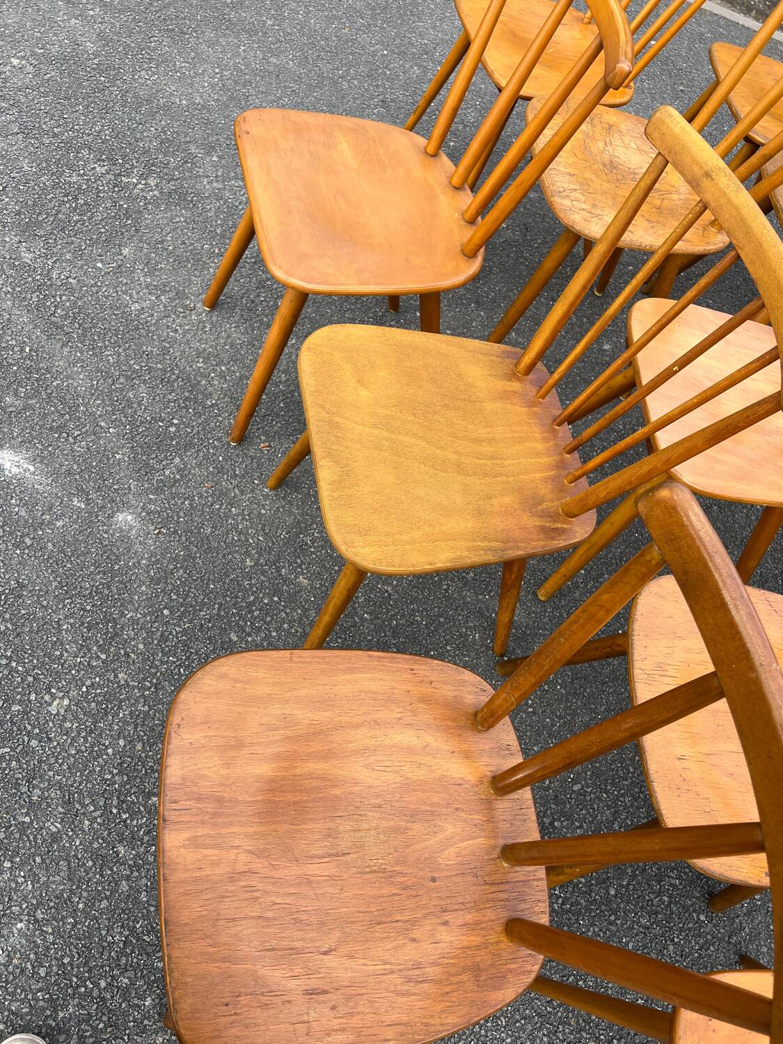 Suite of 18 mismatched Scandinavian chairs