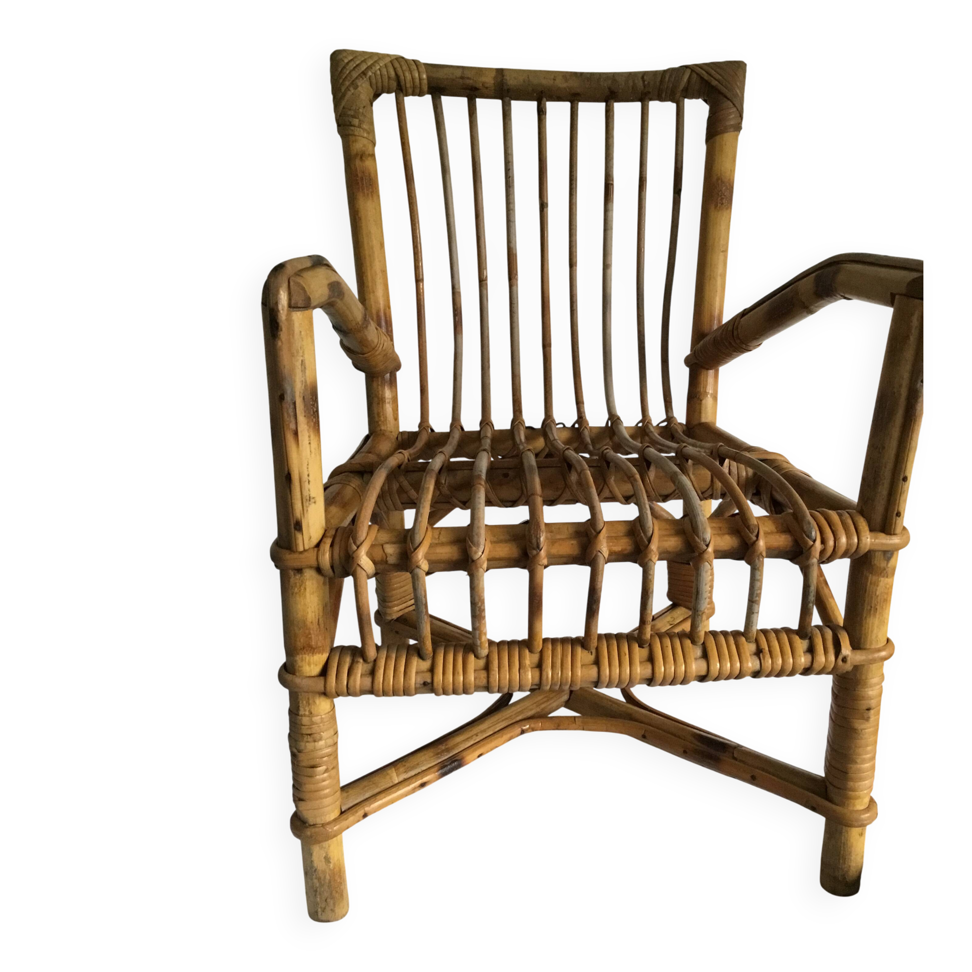 Vintage wicker and rattan children's armchair
