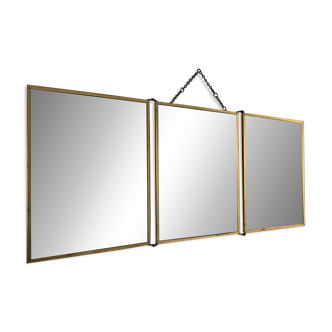 Vintage 1900 triptych mirror, golden barber woman - 27 x 67 cm