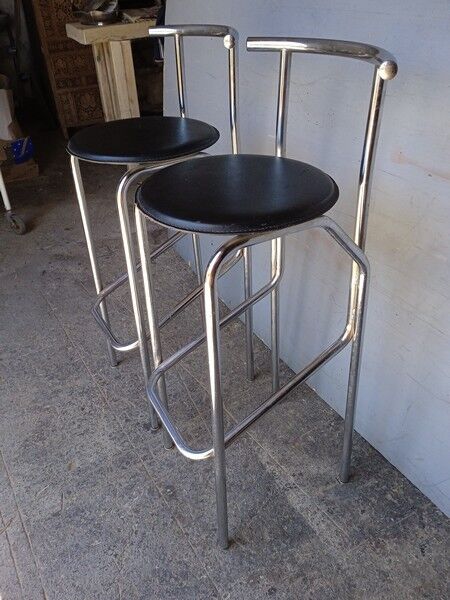 2 bar top stools metal chrome design 1980