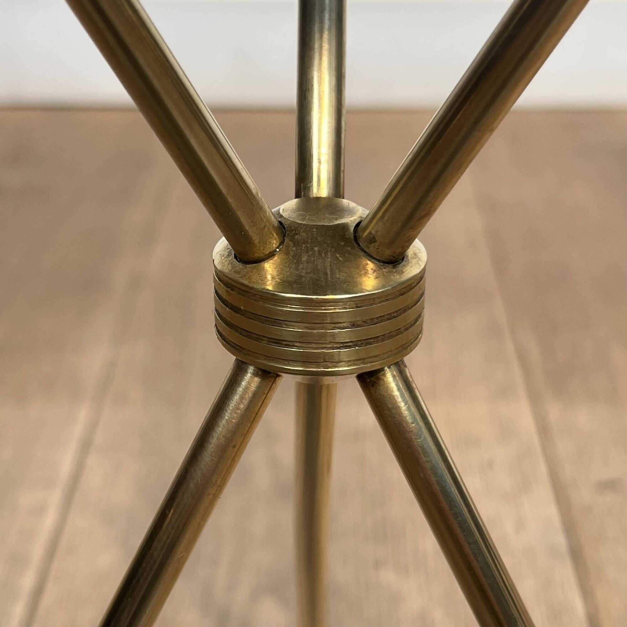 Tripod Side Table in Brass with Mahogany Top and Openwork Gallery. St. Trava
