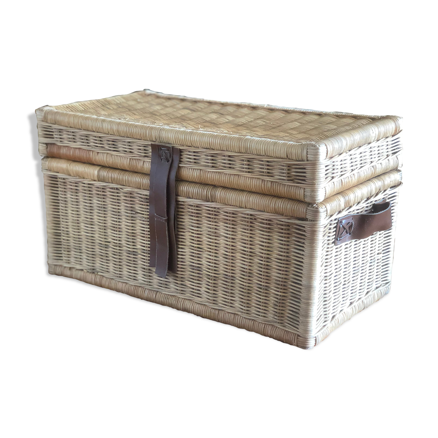 Rattan and leather trunk