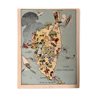 Old illustrated map of Corsica 1929 - JP Pinchon