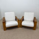 Pair of vintage armchairs in solid wood – new white fabric