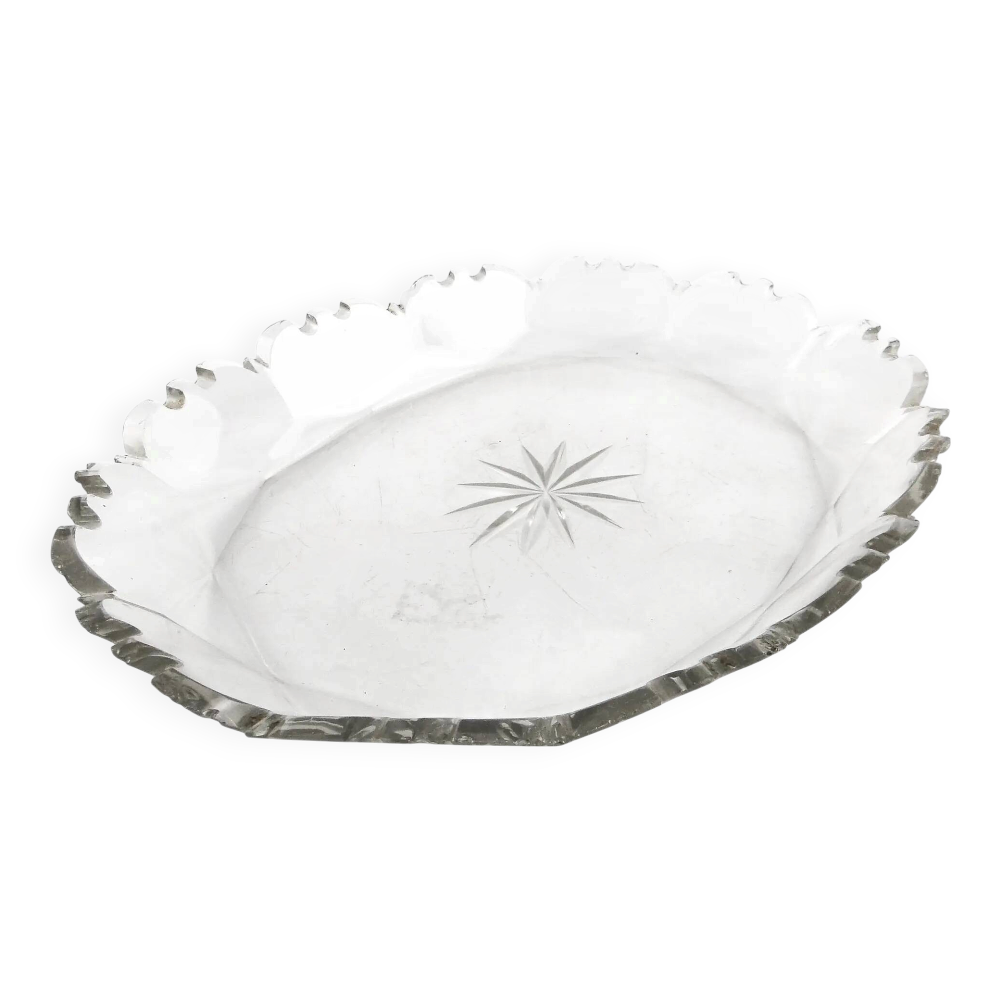 Plat Biedermeier, cristal transparent, République tchèque, 19e siècle