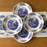 6 grandes assiettes plates anciennes en faïence de Saint-Amand (Nord)