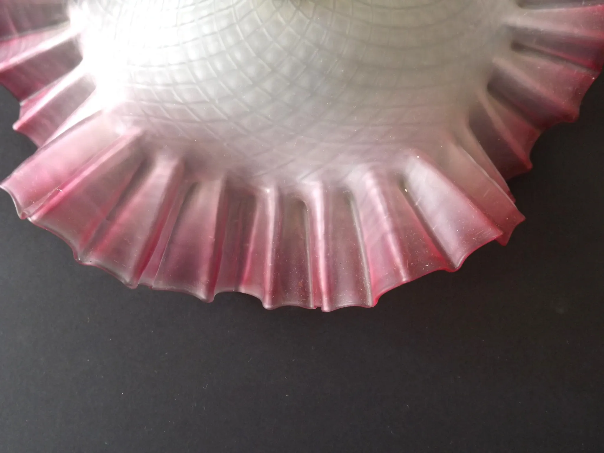 French Vintage 1930s Patterned Pink And White Frilled Glass Shade