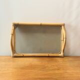 Large vintage tray in bamboo and smoked glass