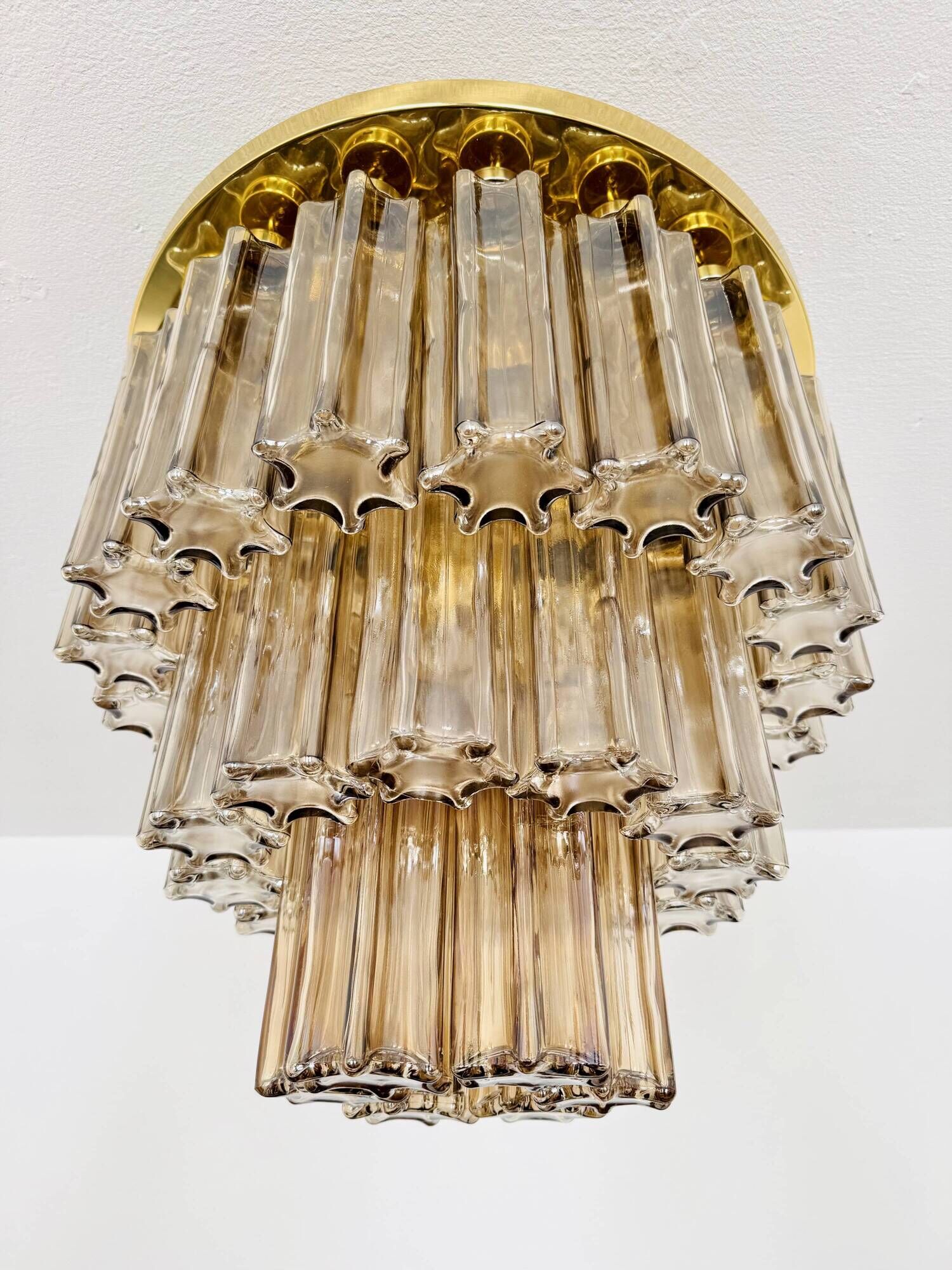 Brass and Smoked Glass Chandelier by Glashütte Limburg